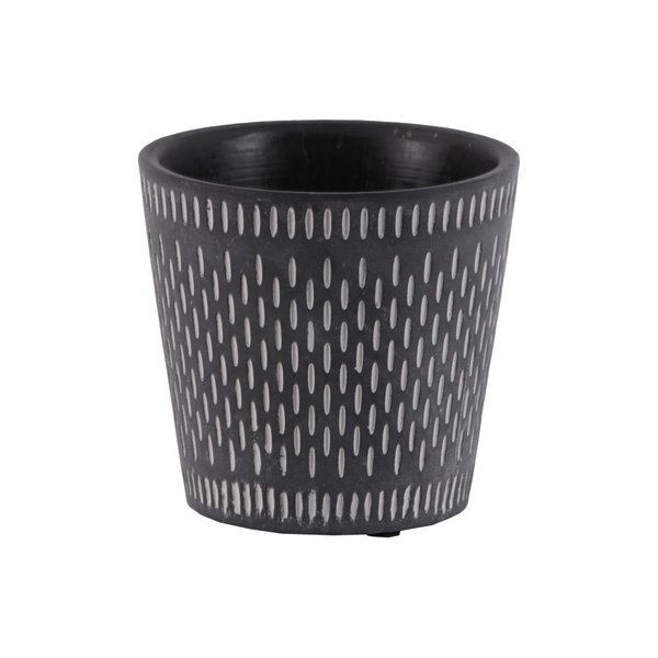 Urban Trends Collection Cement Round Pot with Oblong Design Body  Tapered Bottom Black 51910